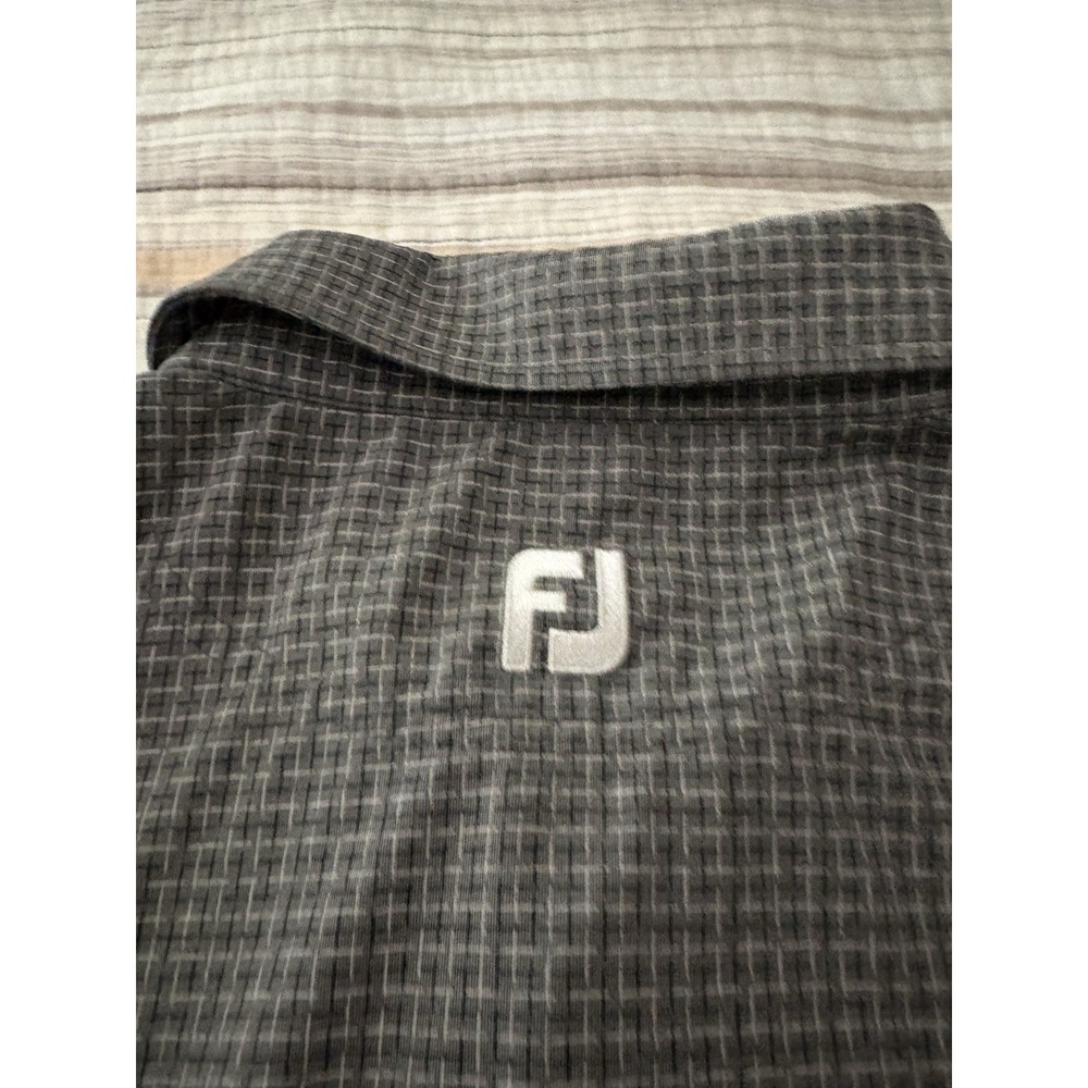 Foot Joy Men's Polo L Gray Checkered Pattern Polyester Golf - Picture 8 of 8